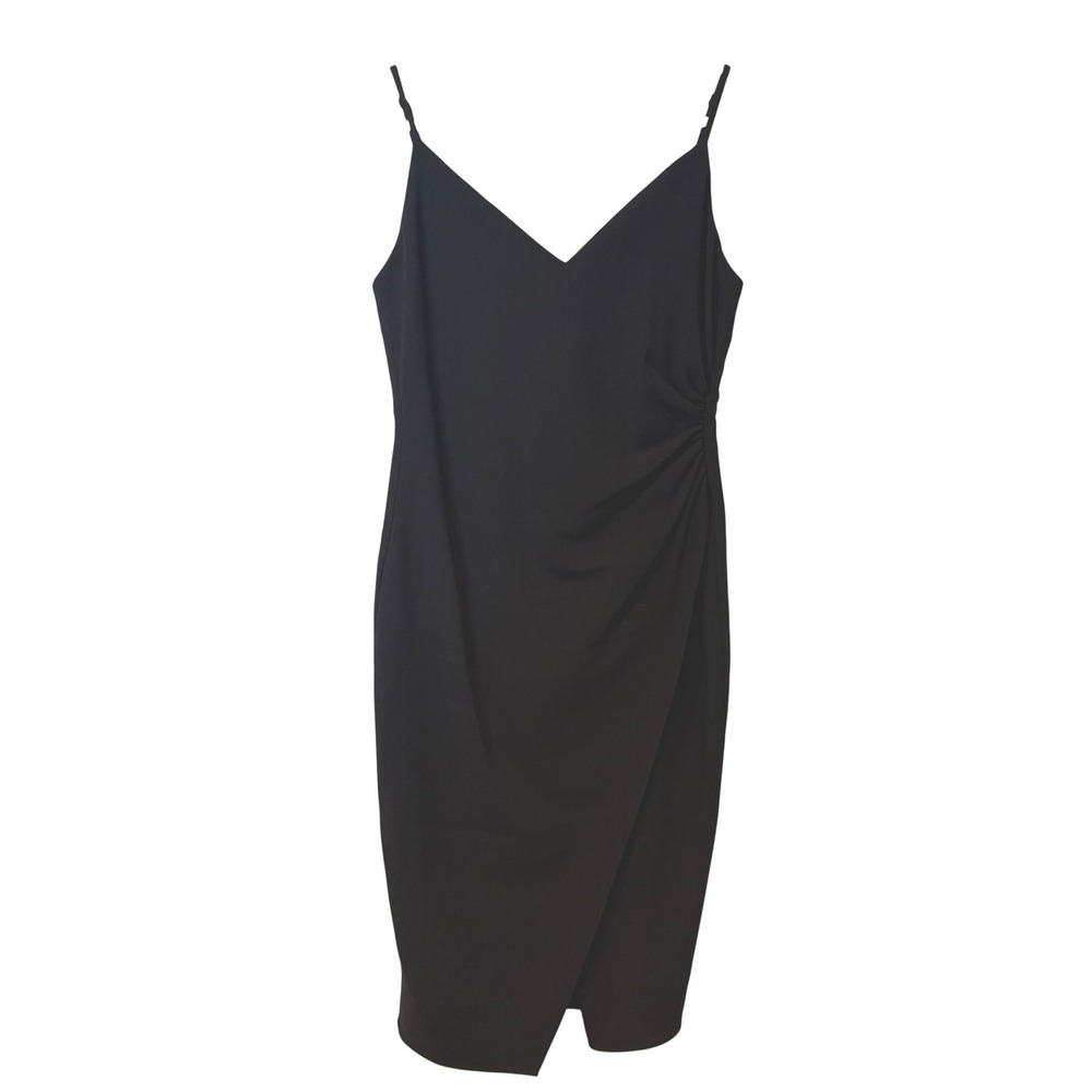 Black Halo Womens Sheath Dress V Neck Sleeveless Ruched Side Midi Black 4‎ LBD